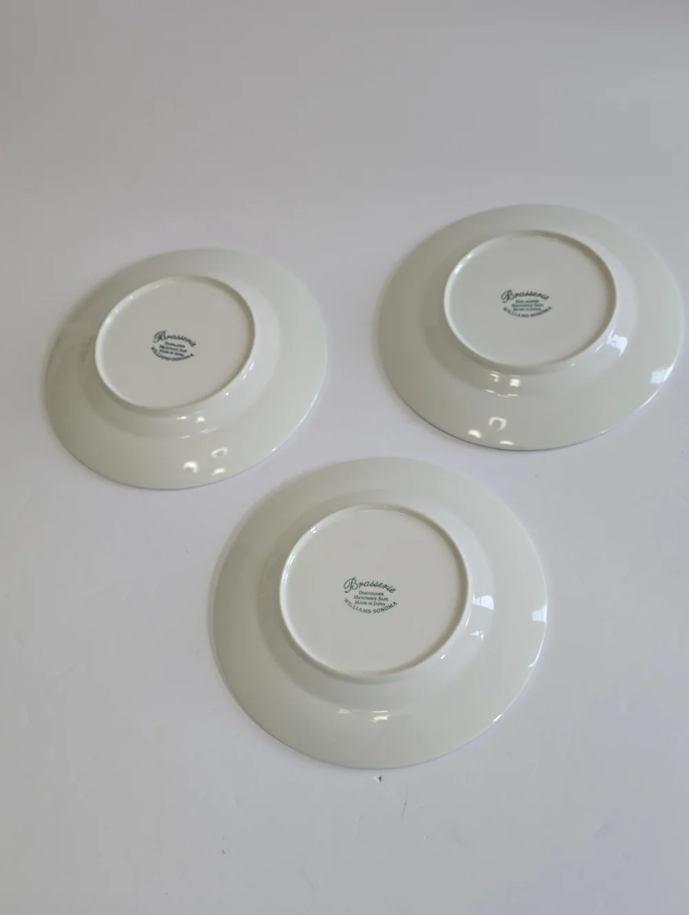 Williams Sonoma Set Of 3 Brasserie Salad Plates Porcelain White Green Rim Japan